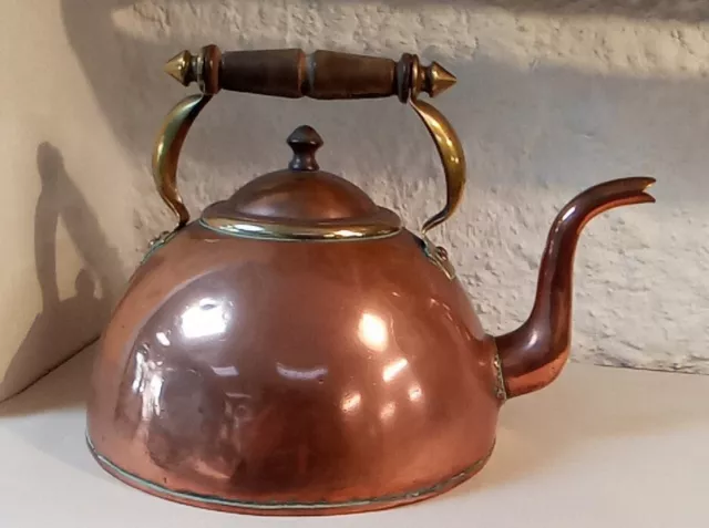 Heavy Copper And Brass Stove Kettle
