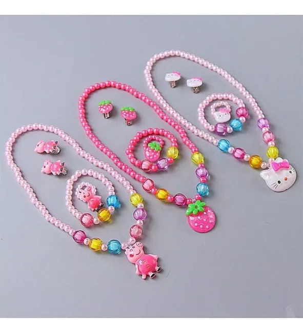 Child Kids Girls Princess Baby Beads Necklace Bracelet Ring Earring Set