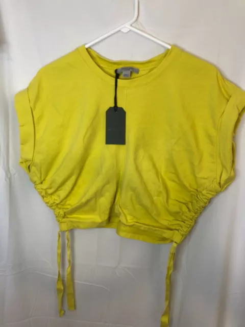 NWT All Saints Sunny Lime Green Mira Tee Shirt Top Sz L cropped side ties