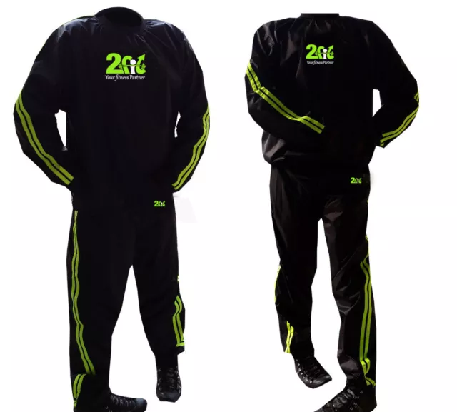 2Fit Sweat Sauna Suit Green Gym Training Track Suit Unisex Slimming Weight Loss