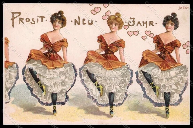 Artist Signed Lady Art Nouveau Dance Happy Year 5296 CORNER CREASED pc VK6900