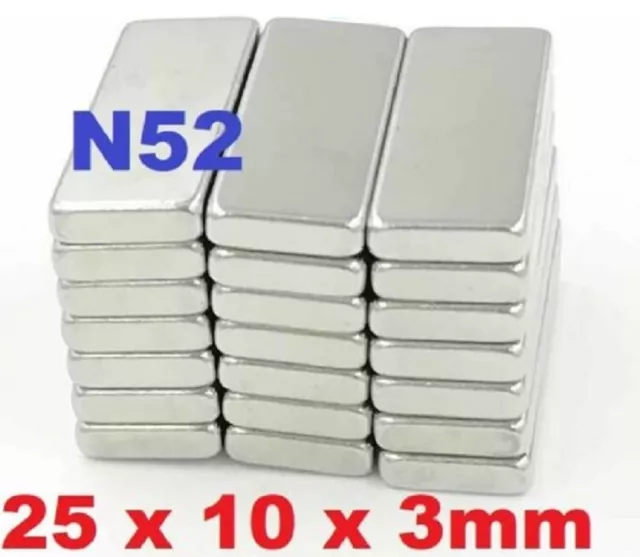 Strong N52 Grade Magnets 25x10x3 mm Neodymium block magnet 25mm x 10mm x 3mm