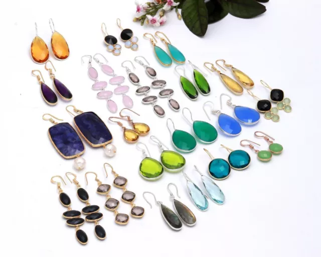 Assorted Gemstones Bezel Earring 925 Sterling Silver Wholesale Earrings Jewelry