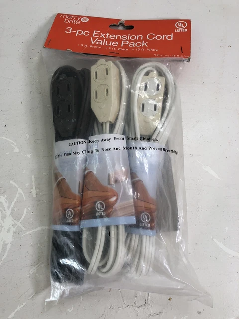 Paquete de valor de cable de extensión (juego de 3 piezas) USO EN INTERIORES 9' marrón, 9' blanco, 15' blanco