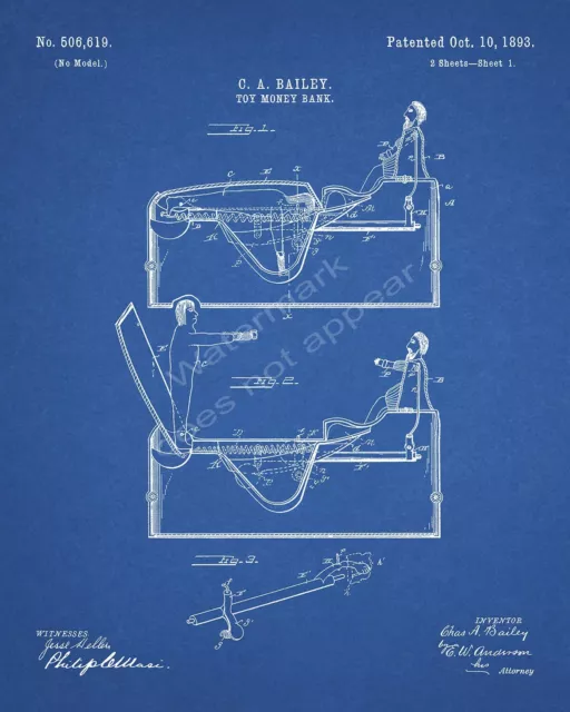J & E Stevens Worlds Fair Columbus Cast Iron Bank Patent Print - Blueprint