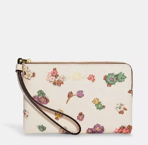 Coach Corner Zip Wristlet With Spaced Floral Field Print CA735 - NEW