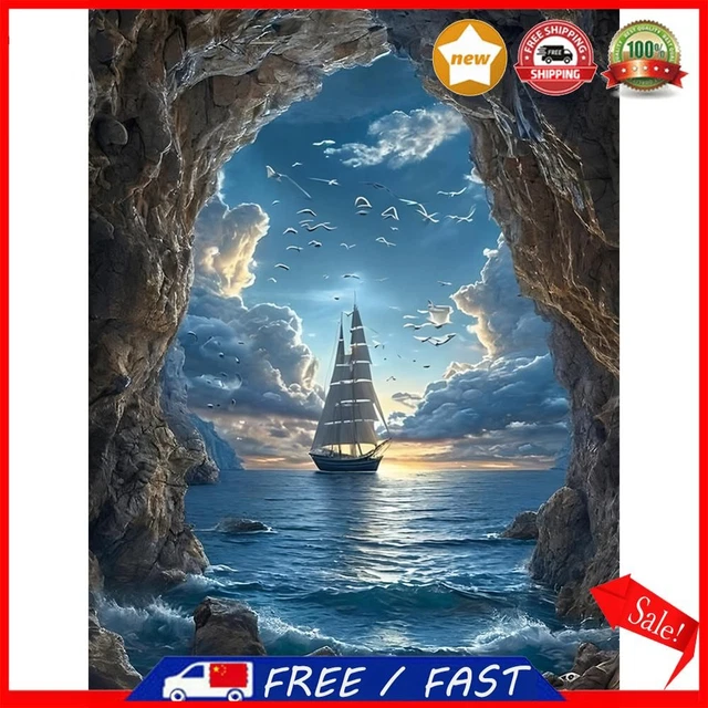 30X40CM SAILBOAT 5D DIY Full Drill Round Diamond Painting Kit Home Wall