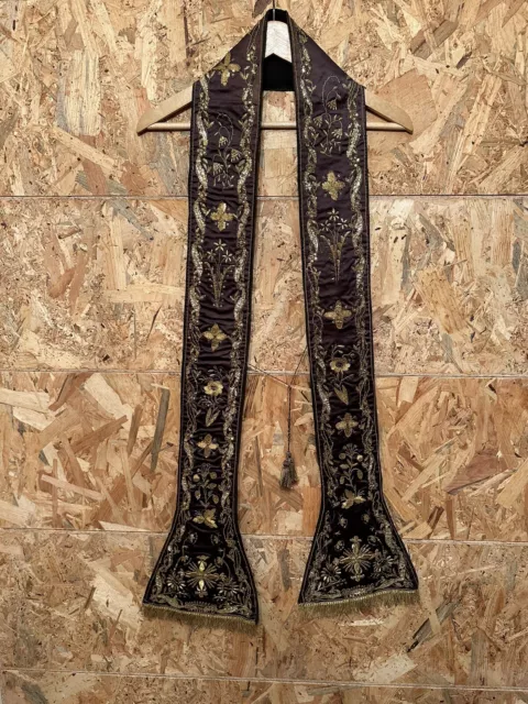 Antica Stola Viola Ricamata In Oro E Argento Metallico