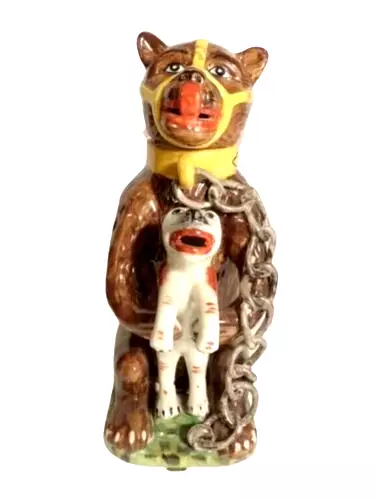 STAFFORDSHIRE Bear Baiting Jug Vintage Pearlware Advertising Bear Grease