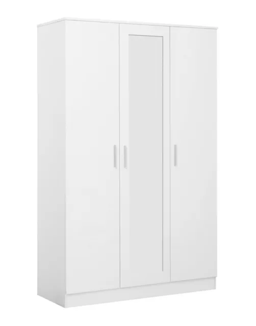 New REFLECT High Gloss 3 Door Mirrored Wardrobe Bedroom White Gloss / White