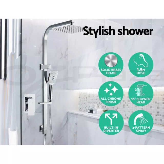 Cefito 10'' Rain Shower Head Mixer Square Handheld High Pressure Wall Chrome 2