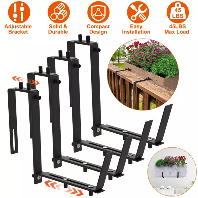 4PCS Adjustable Planter Box Brackets Mounts Deck Railing Flower Box Holder Hooks