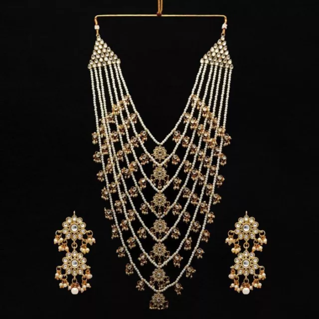 Pearl Long Haar Asian Indian Pakistani Desi Bridal Mehndi Wedding Jewellery Set