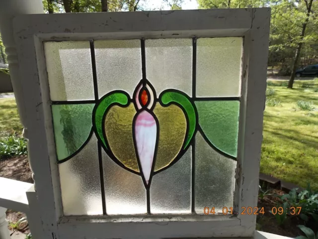 V293B Arts & Craft Style English Leaded Stained-Glass Windows 20 1/4" X 20 1/8"