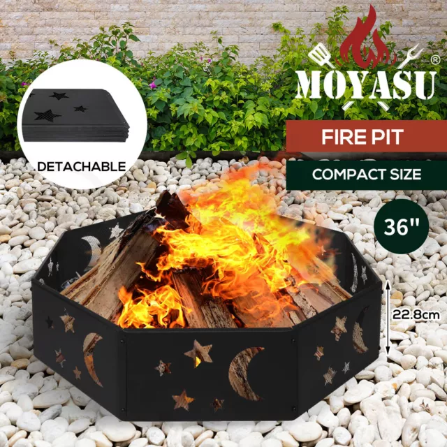 Moyasu Round Fire Pit Ring Outdoor Fireplace Camping Firepit Steel Portable 36"