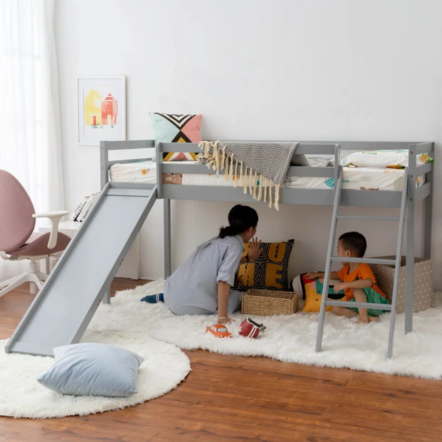 MID SLEEPER BED with Slide Ladder 3FT Single Pine Bed Frame Bunk Bed ...