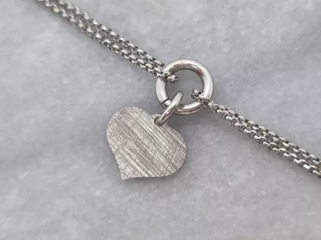 Italian Dyadema Solid Sterling Silver Rolo Chain Bracelet Textured Heart Charm