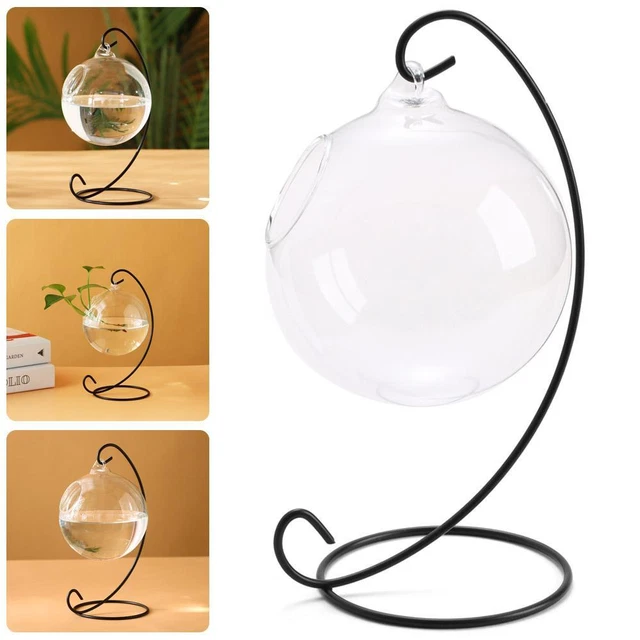 Jarrón de vidrio colgante con soporte pecera transparente pecera