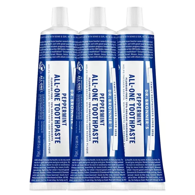 Dr. Bronner’s - All- One Toothpaste Peppermint 5 ounce 70% Organic ( 3 Pack )