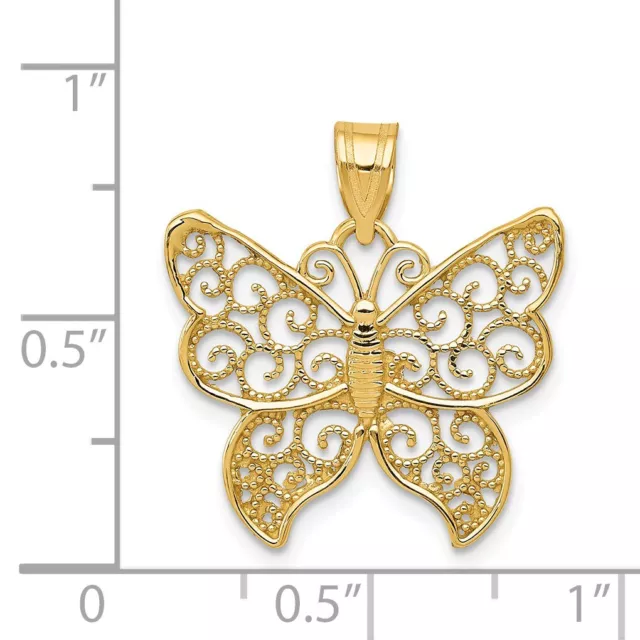 14K YELLOW GOLD Textured Filigree Butterfly Pendant, 20mm $212.98 ...