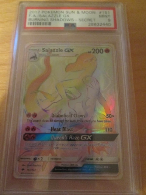 Pokemon PSA 9 SALAZZLE 151/147 BURNING SHADOWS * GX Full Art FA rainbow hyper RR