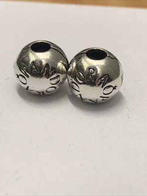 Genuine Pandora Silver Moments Logo Clip Charms X 2 perfect condition