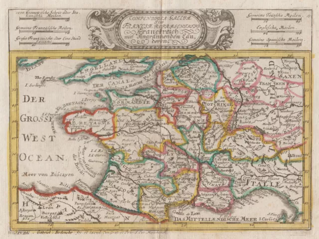 Frankreich Original Kupferstich Landkarte Bodenehr 1715