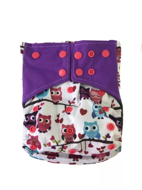 Cloth Diaper Cover Bamboo Charcoal OS 7-35 Lb Reusable Washable Owls USA SELLER