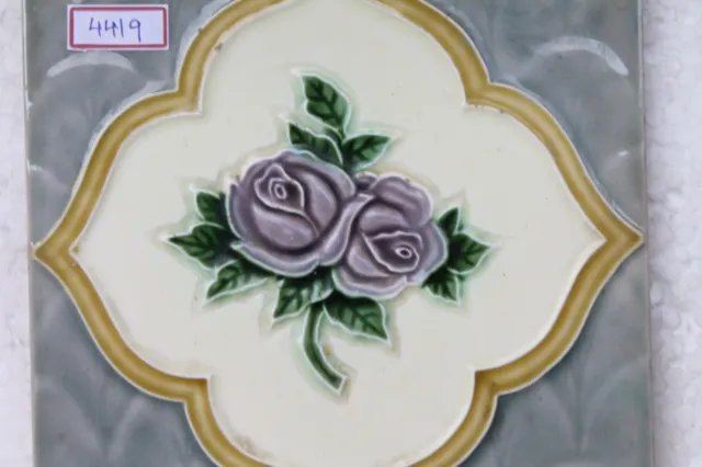 Vintage Tile Art Nouveau Majolica Purple Flower Design Architecture Tile Nh4419 3