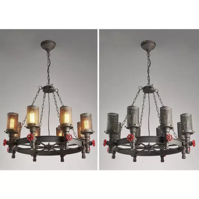 Industrial Steampunk Chandelier Iron Pipe Edison Bulb Ceiling Bar Light with ...