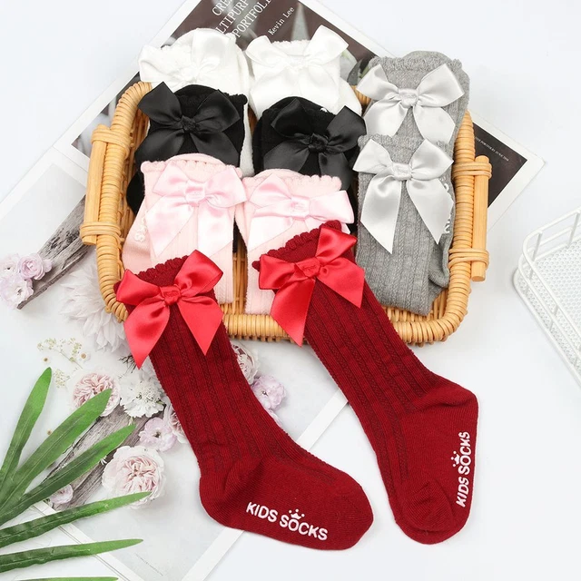 Colore solido Toddler Ankle Baby Girls Legging Bambini Sock Calzini di Bow