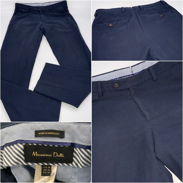 Massimo Dutti Calidad Hose 34x33 Marineblau Baumwolle Poly Flach Vorne Ygi J2-