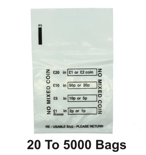 Plastic Coin Bags - Money Bank Bags No Mixed Coins Change  Cash Retail Bag
