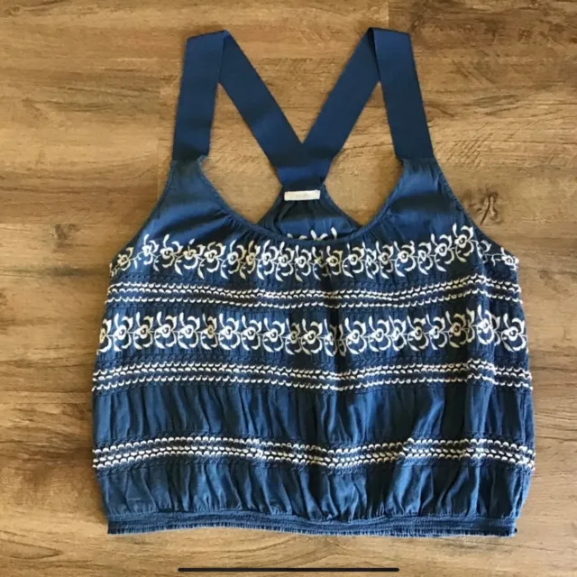 Urban Outfitters Ecote Tank Top Size M Boho Festival Embroidered Blue White UO