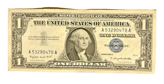 1957 Crisp US One 1 Dollar Bill Silver Certificate Blue Seal Banknote Free S&H