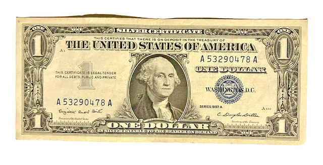 1957 Crisp US One 1 Dollar Bill Silver Certificate Blue Seal Banknote Free S&H