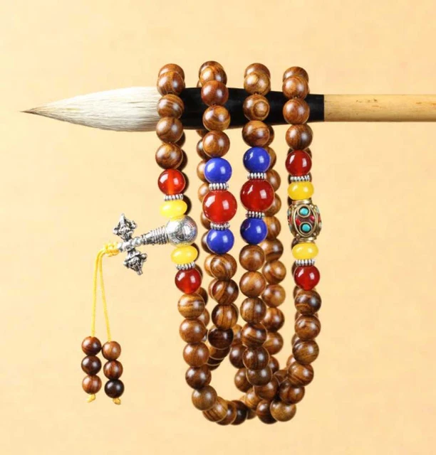 Handmade 8mm 108 natural huanghauli wood Nepal beads Colorful spread Christmas