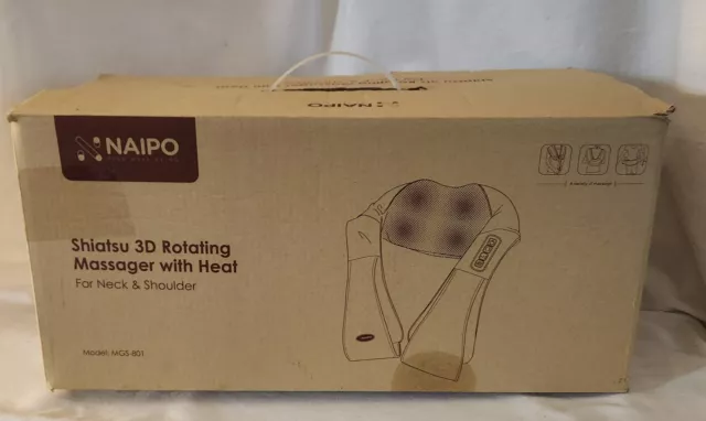 Masajeador de alivio cuello-hombro giratorio Naipo Shiatsu 3D con caja abierta de calor MGS-801