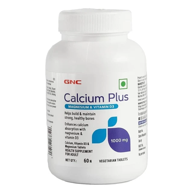 GNC Calcium Plus 1000 mg with Magnesium and Vitamin D3  60 Tablets Free Shipping