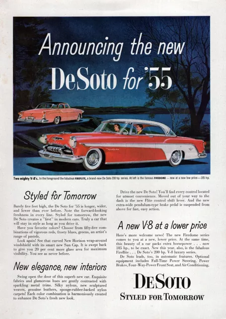 1955 DeSoto Fireflite & Firedome Original Color Print Ad