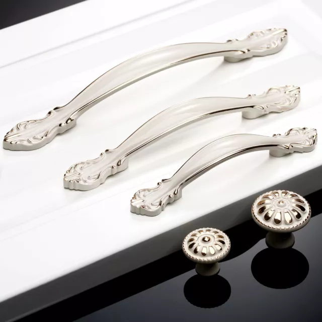 Modern White Pull Handle Knobs for Kitchen Cabinet Door Furniture Closet Dresser