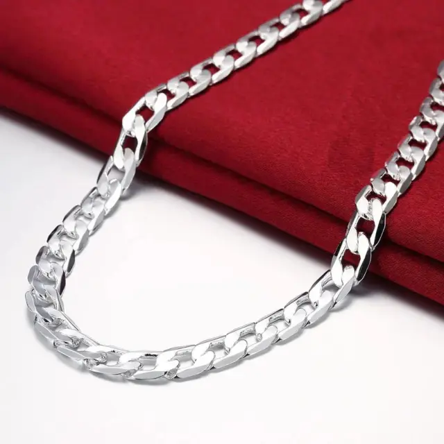 Cuban Chain Necklace 925 Sterling Silver 8mm Curb Link Men Women Jewelry Gift