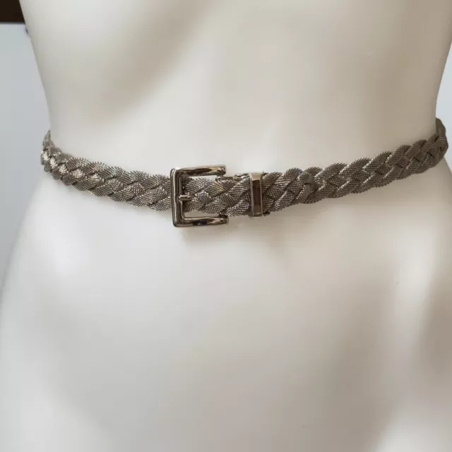 Womens Belt Full Brushed Metal Mesh Braided Belt Silver-Tone