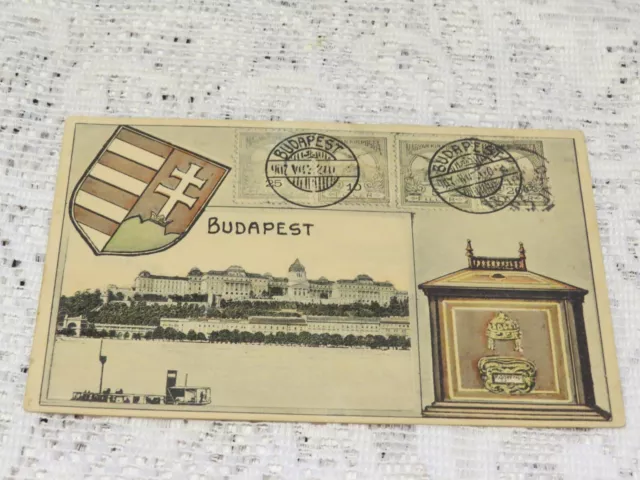 Postcard Postal History  Hungary Budapest Printed Stamps Dnc To Darlington Uk