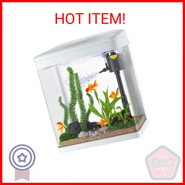 PONDON Glass Fish Tank, 2 Gallon Aquarium Starter Kit, Glass Led Aquarium Kit, S