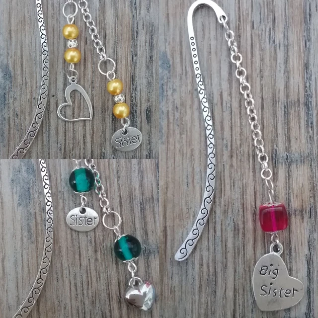 Tibetan Silver Bookmark - Beaded - SISTER. HEART CHARM. PRESENT - GIFT.