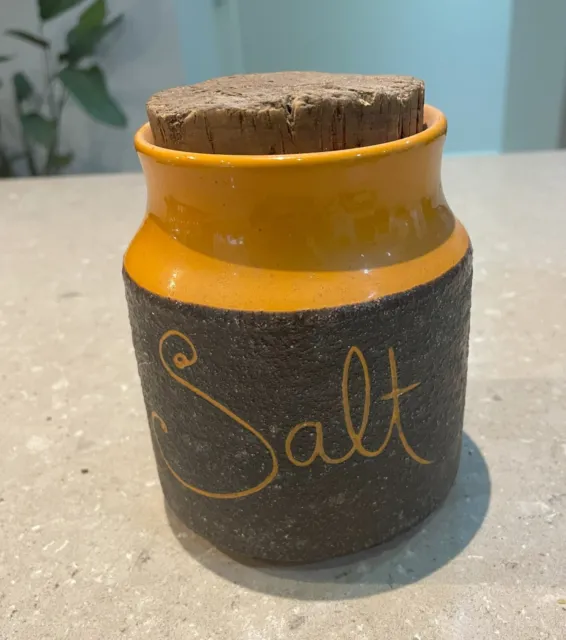 Vintage 70s Hanstan Australian Pottery Salt canister with cork lid. 12cm T. No 1