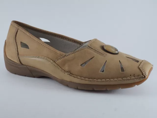Rieker Kerstin Chaussures Femmes Basses Mocassins 38 Cuir Sable Nature Neuf