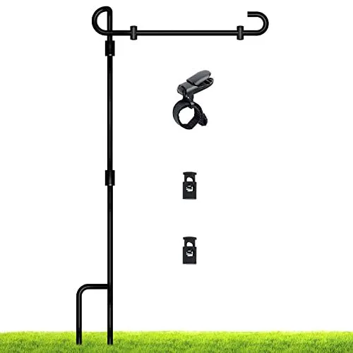 Garden Flag Pole Holder Stand with Clip and Spring Stoppers for Yard Garden