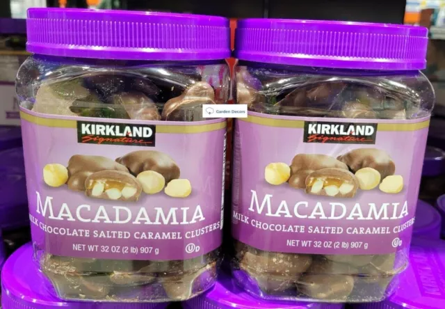 2 Packs Kirkland Macadamia Clusters Salted Caramel Milk Chocolate 32 oz Each